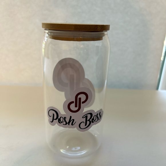 Posh Boss glass cup with a bamboo lid and glass straw 16 Oz New - Picture 5 of 5